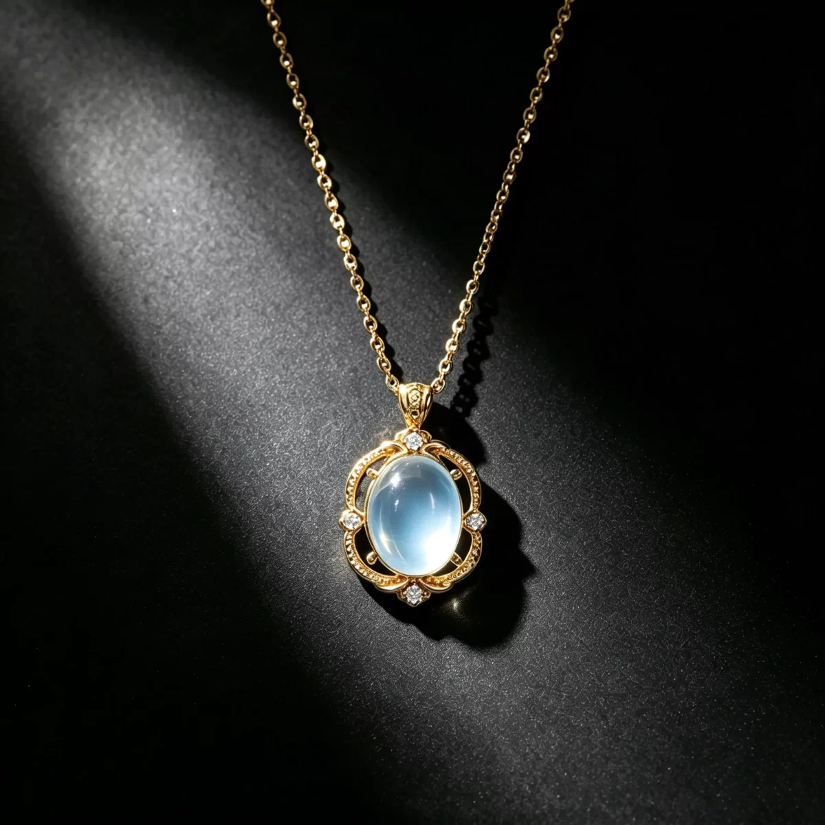S925 Vintage Oval Cabochon Glass Zircon Necklace