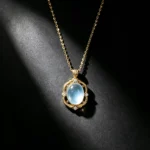 S925 Vintage Oval Cabochon Glass Zircon Necklace