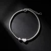 S925 Silver Snake Chain Heart Charm Bracelet