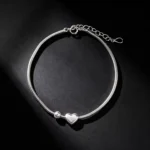 S925 Silver Snake Chain Heart Charm Bracelet