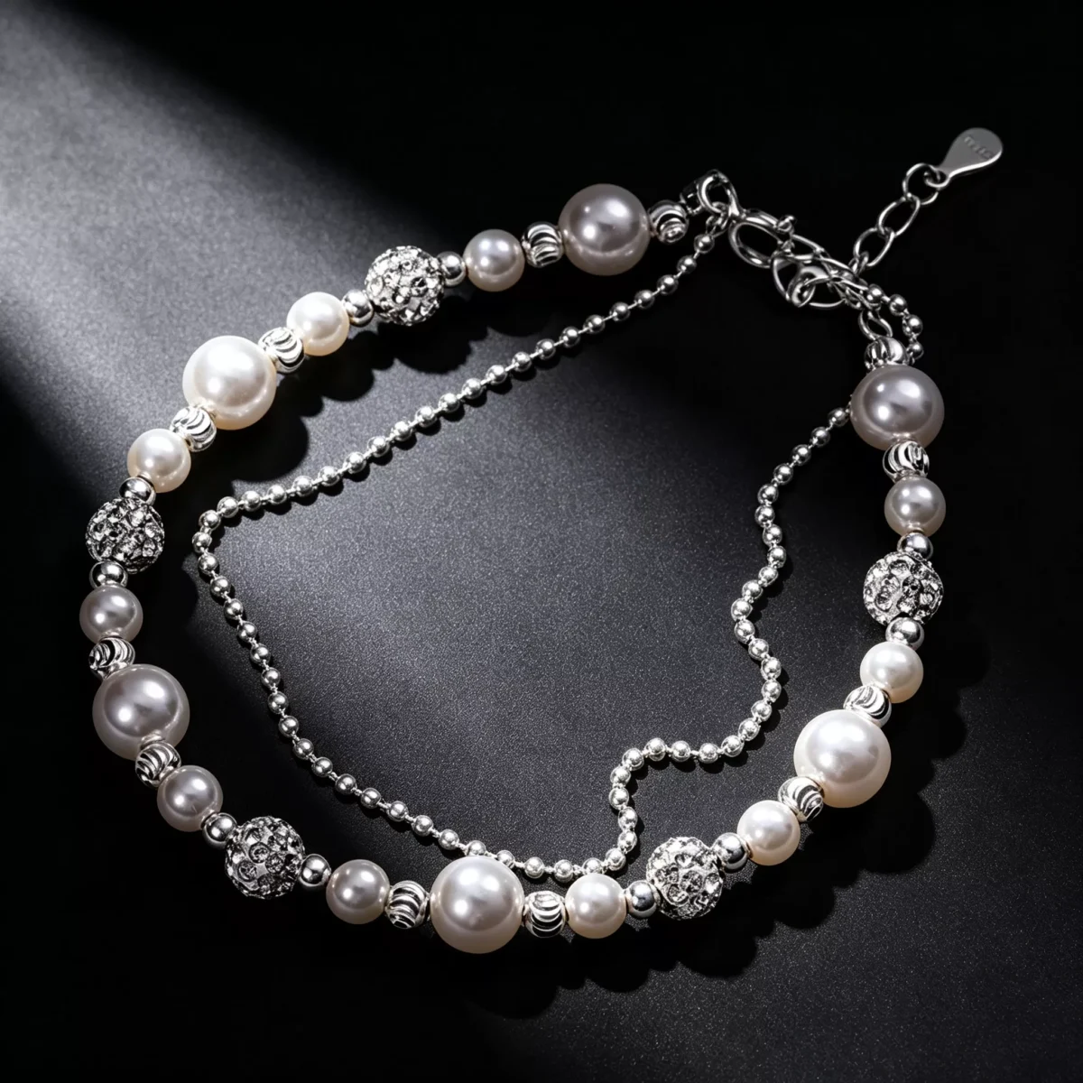 S925 Silver Double‑Layer CZ Imitation Pearl Bracelet