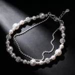S925 Silver Double‑Layer CZ Imitation Pearl Bracelet