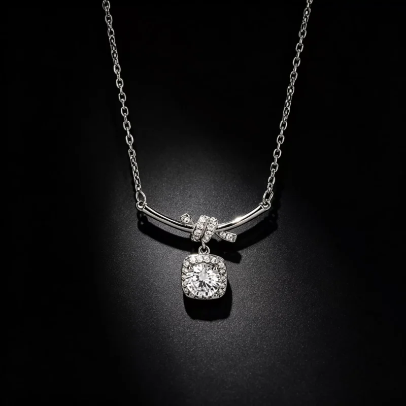 Knot Cushion‑Cut CZ Sterling Silver Necklace
