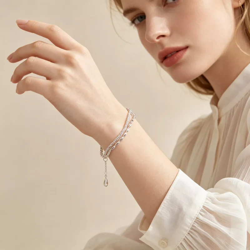 S925 Sterling Silver Double Layer Olive Bead Bracelet S925 Sterling Silver Double Layer Olive Bead Bracelet