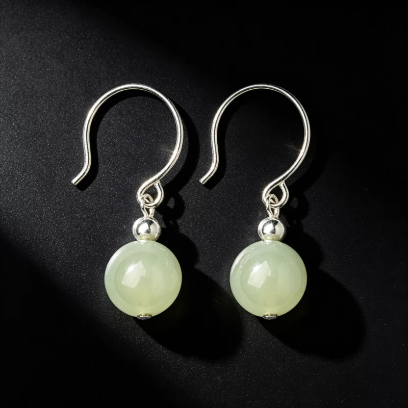 S925 Sterling Silver Hetian Jade Drop Earrings