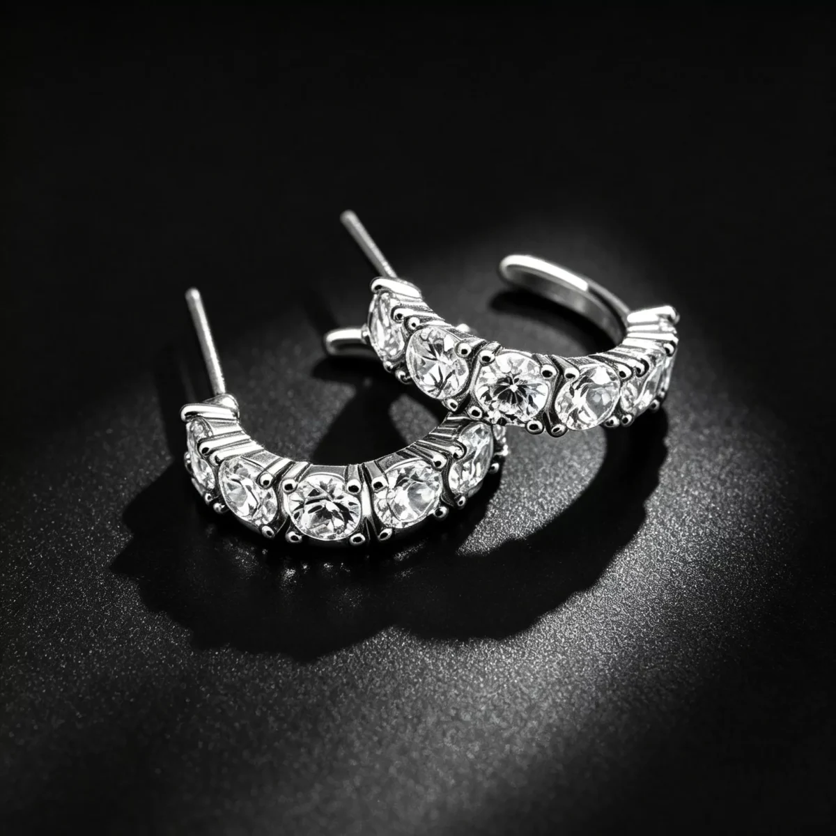 S925 Silver Curved Cubic Zirconia Huggie Earrings