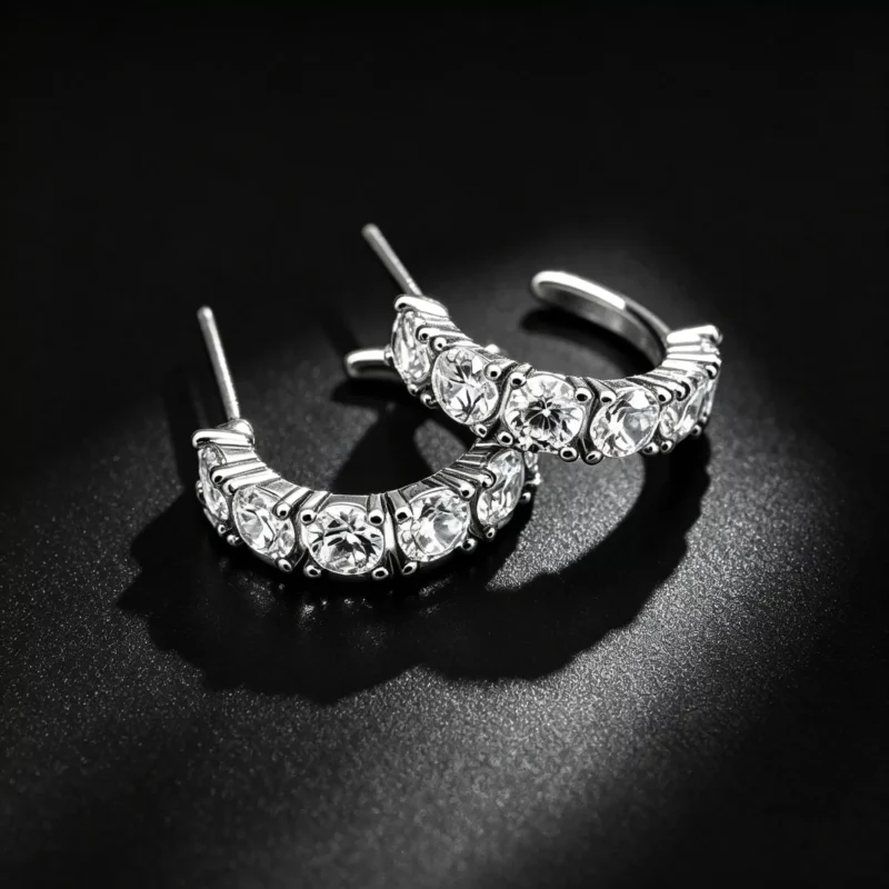 S925 Silver Curved Cubic Zirconia Huggie Earrings