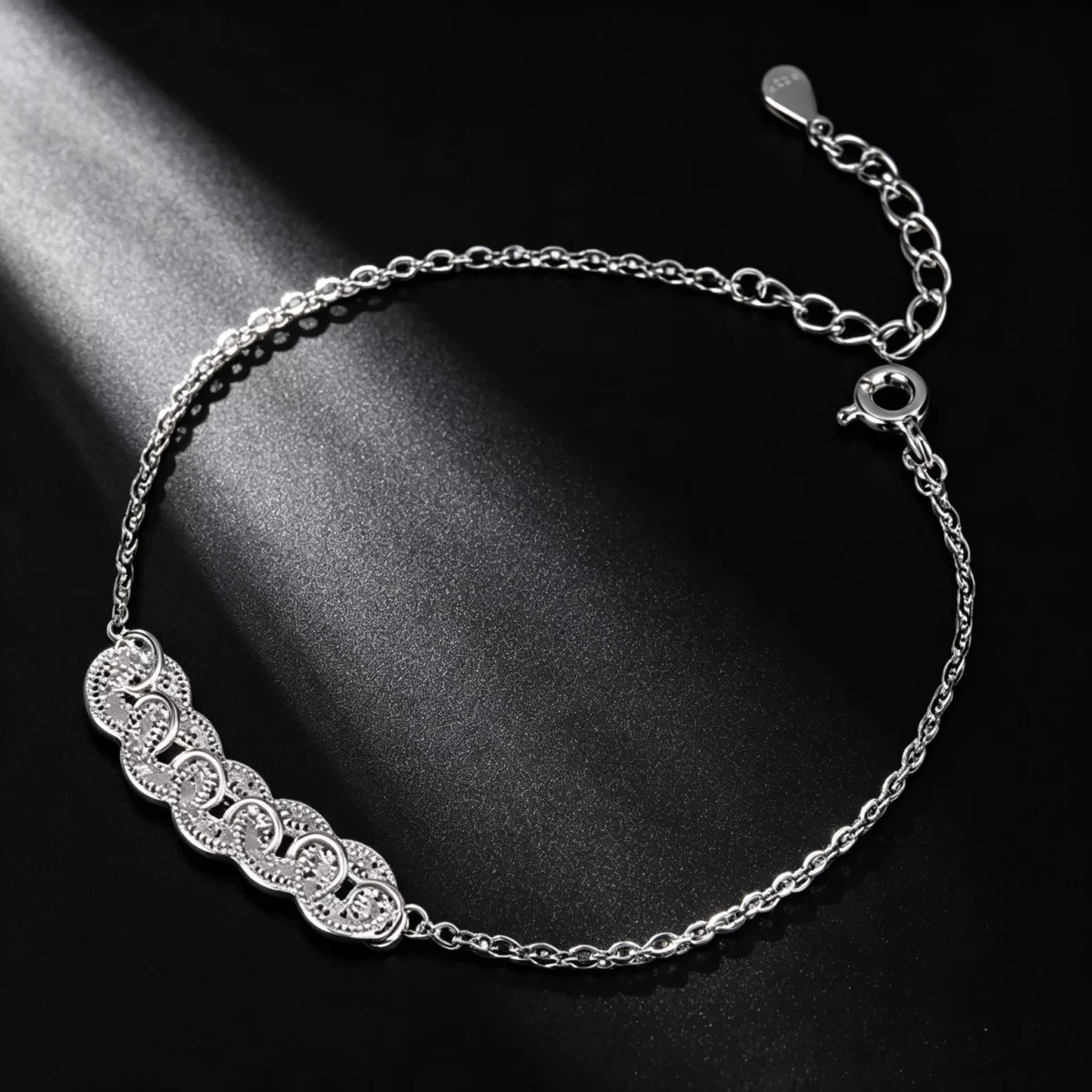 S925 Silver Coin‑Pattern Charm Bracelet