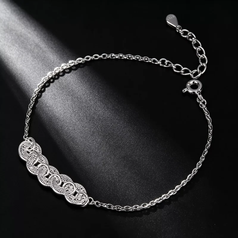 S925 Silver Coin‑Pattern Charm Bracelet
