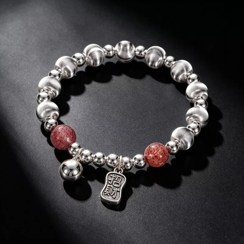S925 Silver Strawberry Quartz Fortune Charm Bracelet S925 Silver Strawberry Quartz Fortune Charm Bracelet