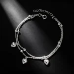 S925 Silver Double‑Layer Heart Charm Bracelet