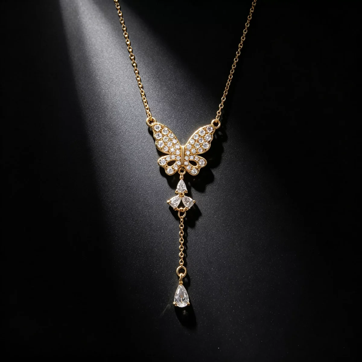 S925 Pave‑Set Butterfly Y‑Shape Zircon Necklace