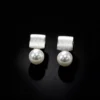 S925 Brushed Square Shell Pearl Drop Stud Earrings