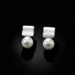 S925 Brushed Square Pearl Drop Stud Earrings