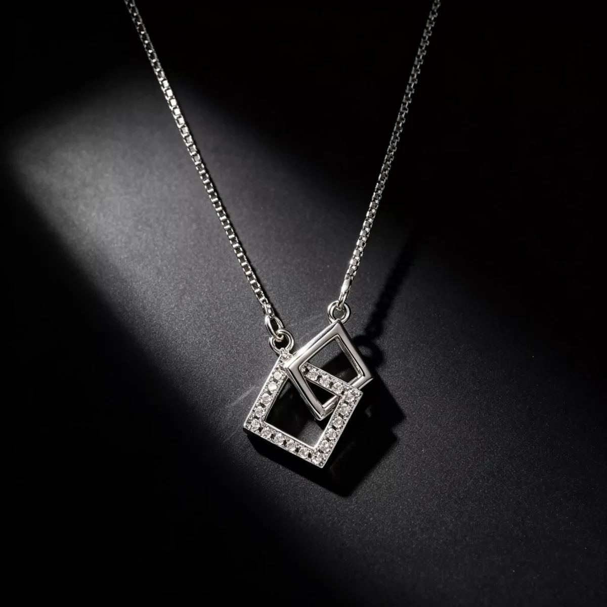 S925 Interlocking Square Cubic Zirconia Necklace