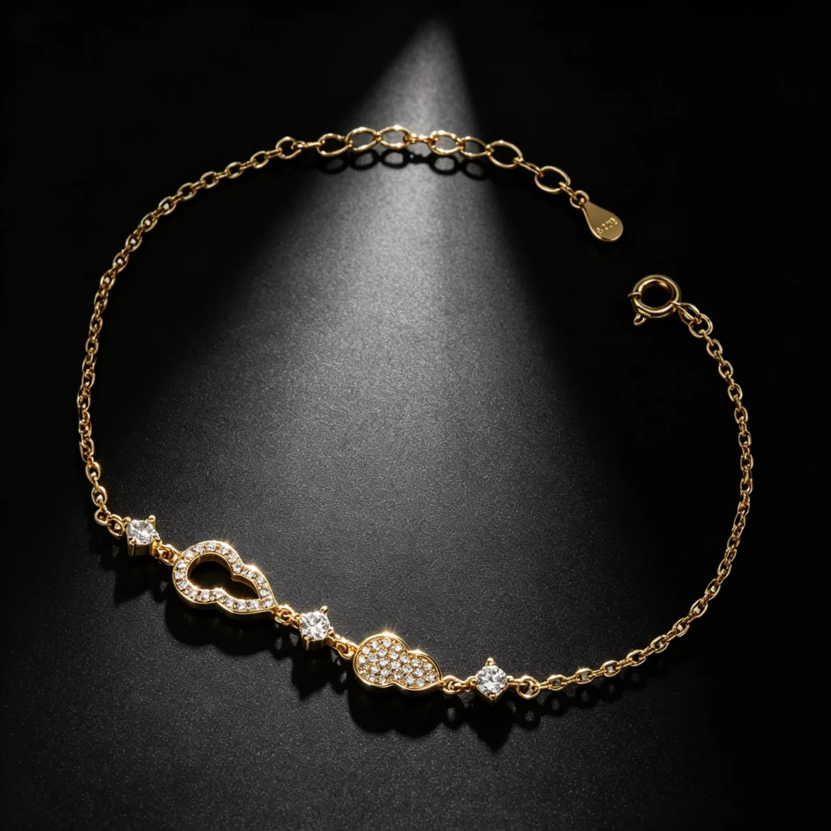 S925 Silver CZ Gourd Charm Chain Bracelet