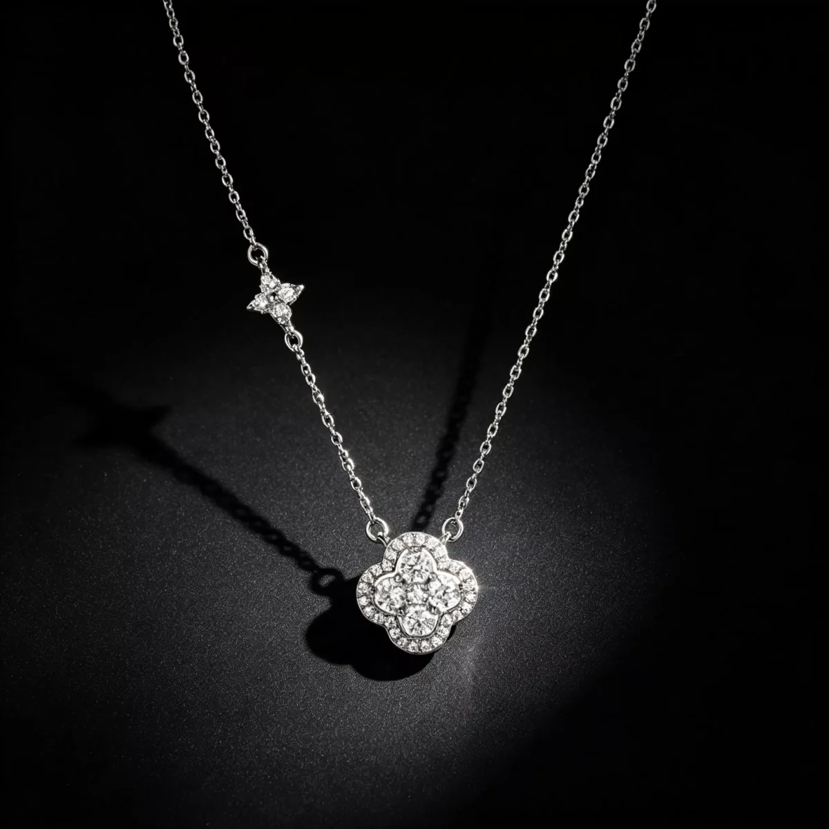Clover Motif S925 Sterling Silver CZ Necklace
