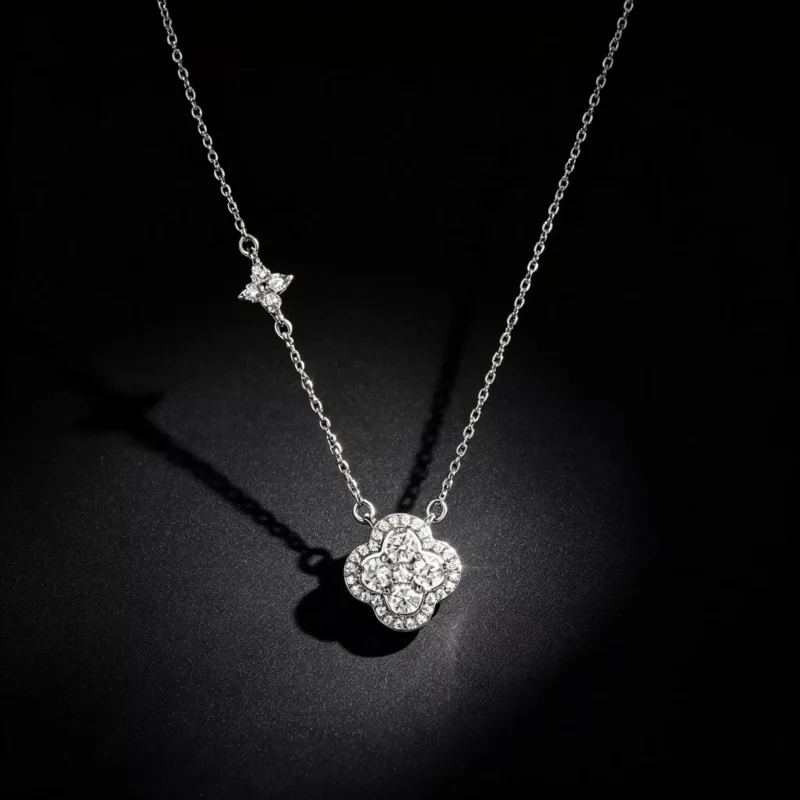 Clover Motif S925 Sterling Silver CZ Necklace