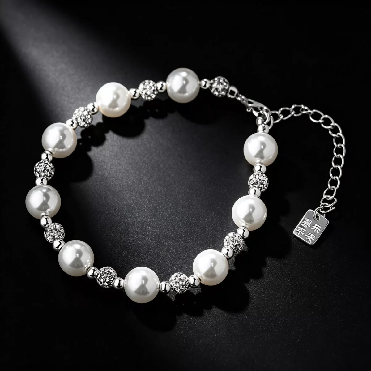 S925 Silver CZ Imitation Pearl Beaded Bracelet