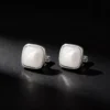 Fine Silver Square Shell‑Pearl Huggie Earrings Fine Silver Square Shell‑Pearl Huggie Earrings