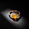 S925 Gold‑Tone Natural Amber Bezel Open Ring