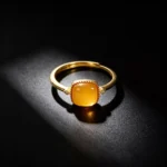 S925 Gold‑Tone Natural Amber Bezel Adjustable Ring