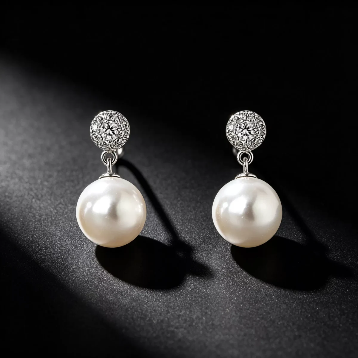 S925 Silver Paved CZ Glass‑Pearl Drop Earrings
