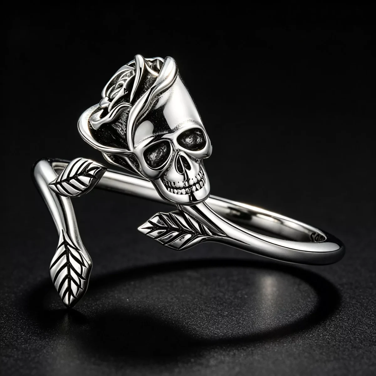 Skull Rose S925 Sterling Silver Open Ring