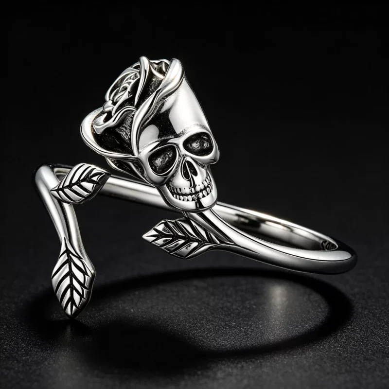 Skull Rose S925 Sterling Silver Open Ring