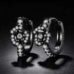 Black Rose S925 Silver Hoop Earrings