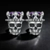 925 Silver Gothic King Skull Purple Gem Stud Earrings