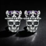 925 Silver Gothic King Skull Purple Gem Stud Earrings