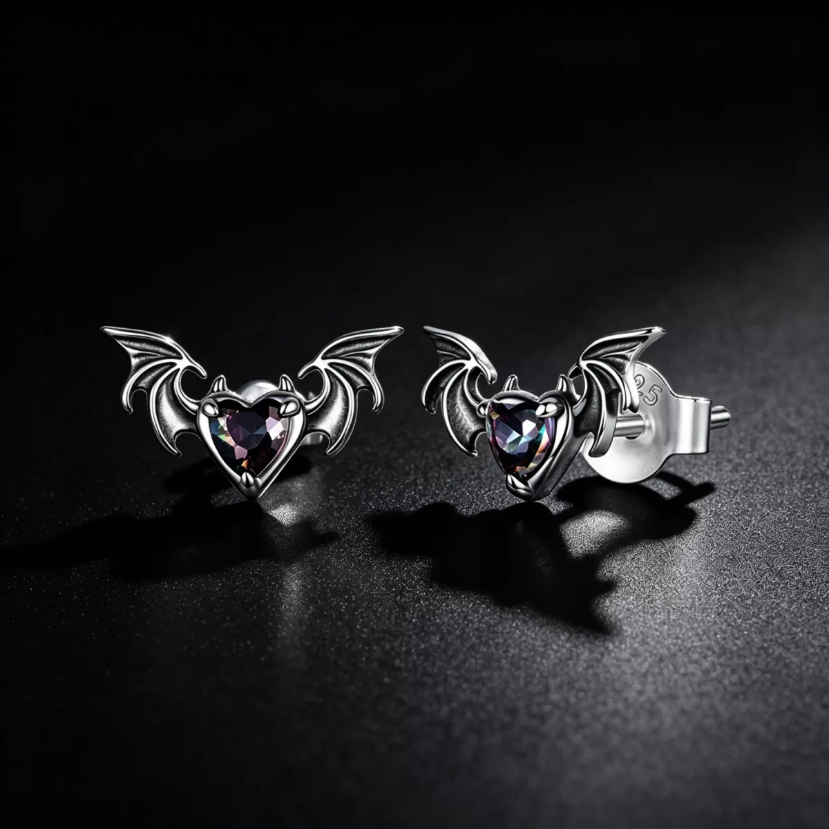 Bat Wing Heart S925 Silver Stud Earrings