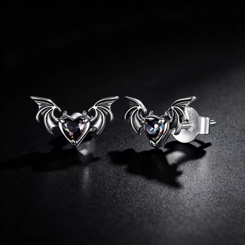 Bat Wing Heart S925 Silver Stud Earrings