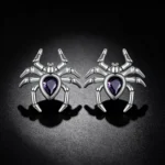 925 Silver Gothic Spider Purple Gem Stud Earrings