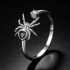 Heart Gem Spider S925 Silver Adjustable Ring