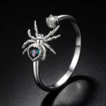 Heart Gem Spider S925 Silver Adjustable Ring