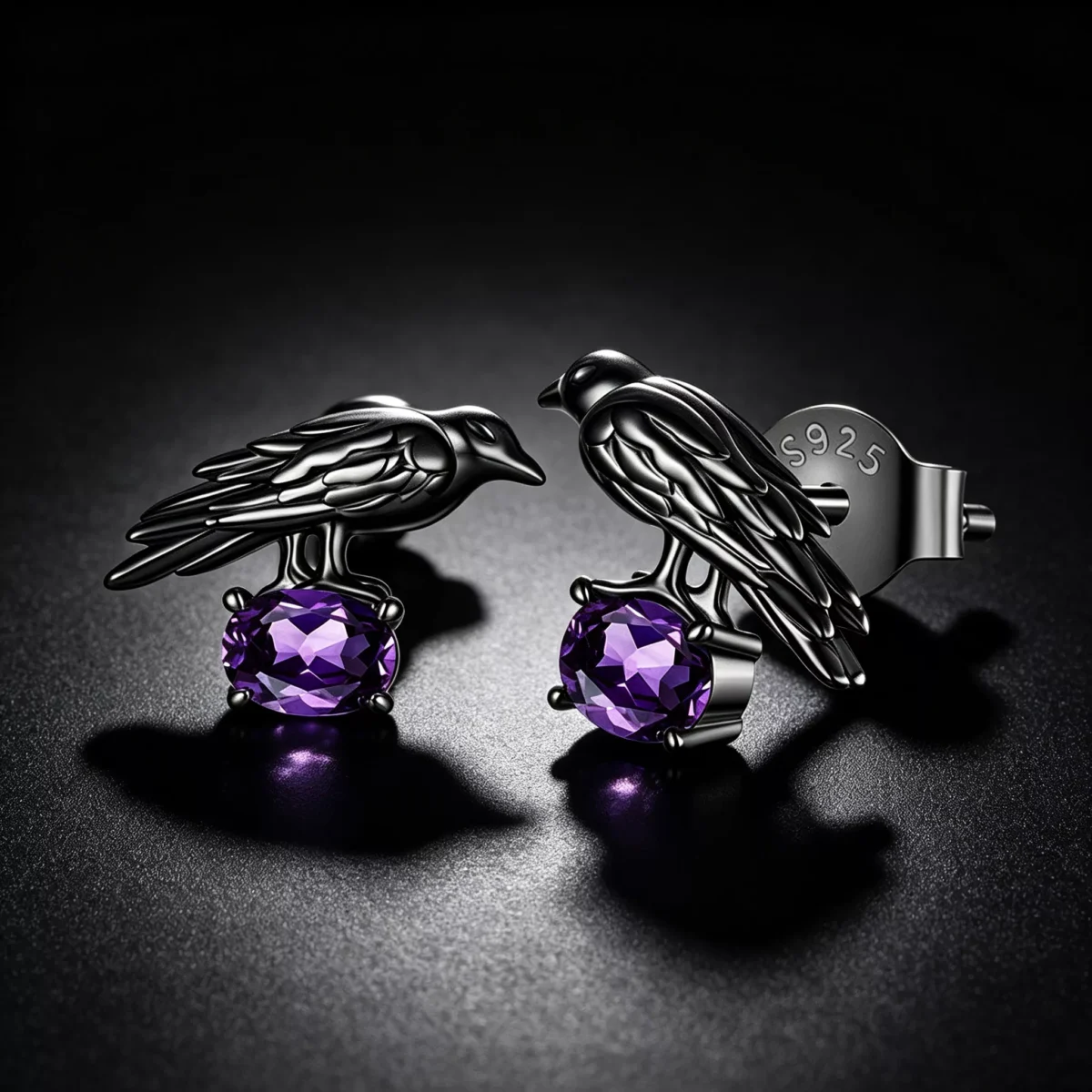 Black Raven S925 Silver Stud Earrings