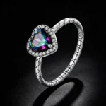 925 Silver Retro Heart Rainbow Gem Ring