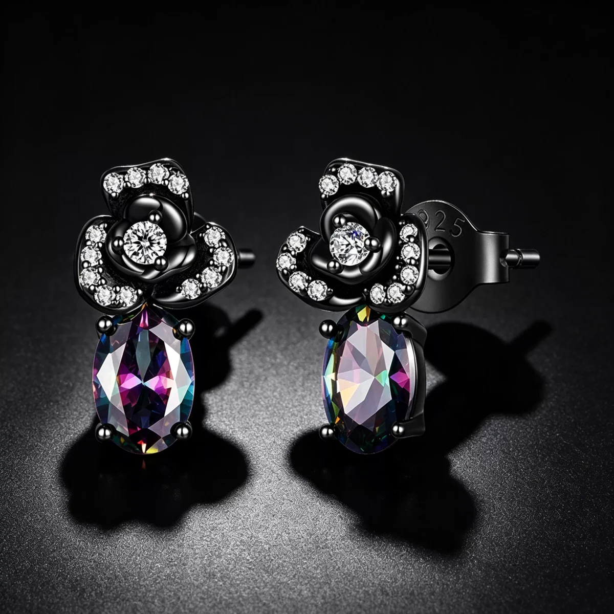 Black Rose Mystic Topaz S925 Stud Earrings