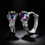 S925 Silver Skeleton Hand Heart Hoop Earrings