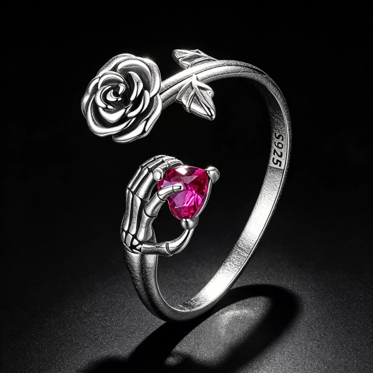 Rose Skeleton Hand S925 Silver Open Ring