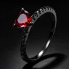 925 Silver Black‑Plated Heart Red Gem Ring 925 Silver Black‑Plated Heart Red Gem Ring