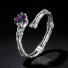 Skeleton Hand S925 Silver Open Ring with Rainbow Crystal
