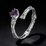 Skeleton Hand S925 Silver Open Ring with Rainbow Crystal