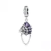 925 Silver Spider Web Purple Crystal Dangle Charm
