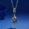 925 Silver Spider Web Purple Crystal Dangle Charm