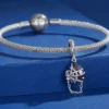 925 Silver Spider Web Purple Crystal Dangle Charm