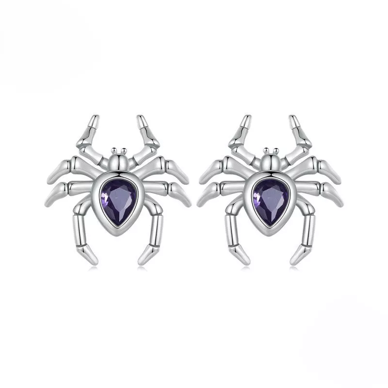 925 Silver Gothic Spider Purple Gem Stud Earrings 925 Silver Gothic Spider Purple Gem Stud Earrings
