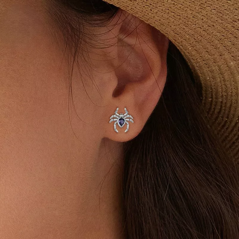 925 Silver Gothic Spider Purple Gem Stud Earrings 925 Silver Gothic Spider Purple Gem Stud Earrings